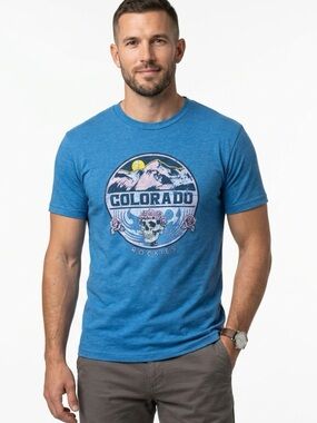 District V.I.T. Colorado Rockies Graphic Tee Skull & Roses Aqua Blue M